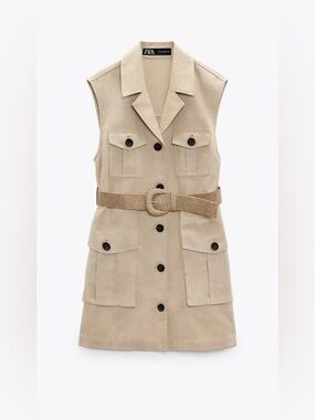 Zara Utility Safari Cargo Vest Dress L